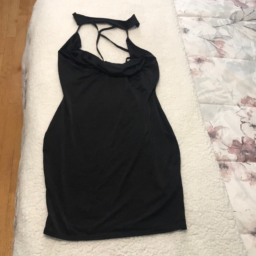 Black low front criss cross dress